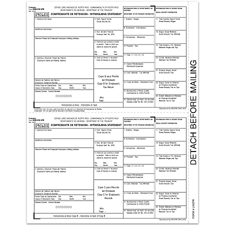TOPS® Puerto Rico W-2 Copy B/C Magnetic Media Reporting Form For 2008 Tax Year, Pack Of 50