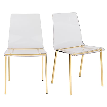 Eurostyle Chloe Side Chairs, Clear Acrylic/Matte Brushed Gold, Set Of 2 Chairs