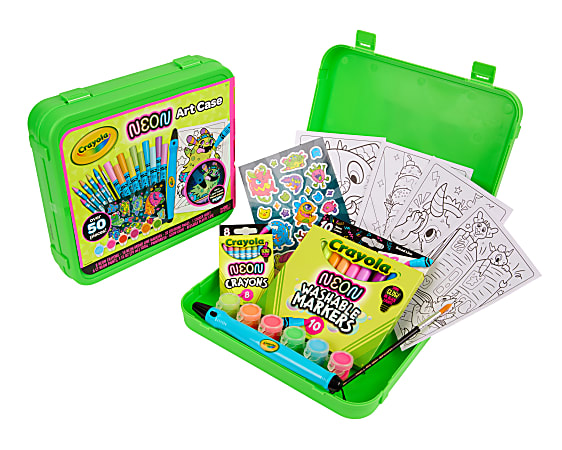 Crayola Neon Art Case (50+pcs), Neon Paint, Neon Markers & Crayons, Kids Glow in the Dark Art Set, Gifts for Boys & Girls, 5+