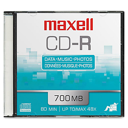 Maxell CD Recordable Media - CD-R - 48x - 700 MB - 1 Pack Slim Jewel Case - 120mm