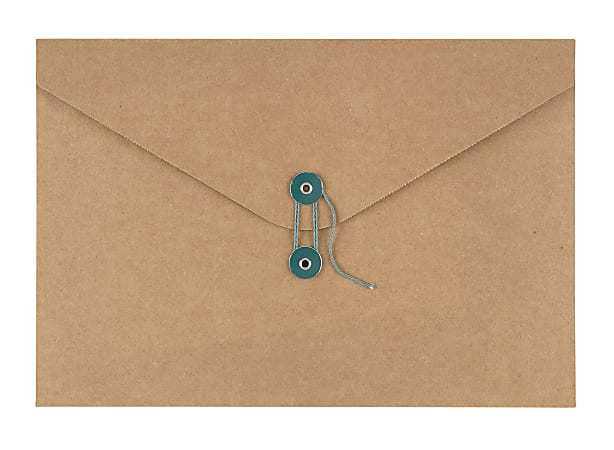Office Depot® Kraft Paper File Envelope With String Closure, 1" Expansion, Letter Size, 8-3/4" x 12-3/4", Brown/Teal