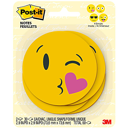 Post-it® Super Sticky Notes, 3" x 3", Emoji Shape, Pack Of 2 Pads
