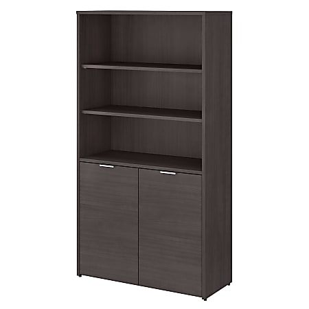 Bush Business Furniture Jamestown 67"H 5-Shelf Bookcase With Doors, Storm Gray, Standard Delivery