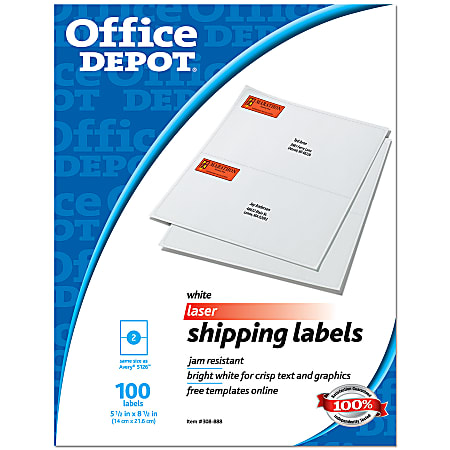 Office Depot® Brand White Laser Shipping Labels, 5 1/2" x 8 1/2", Pack Of 100
