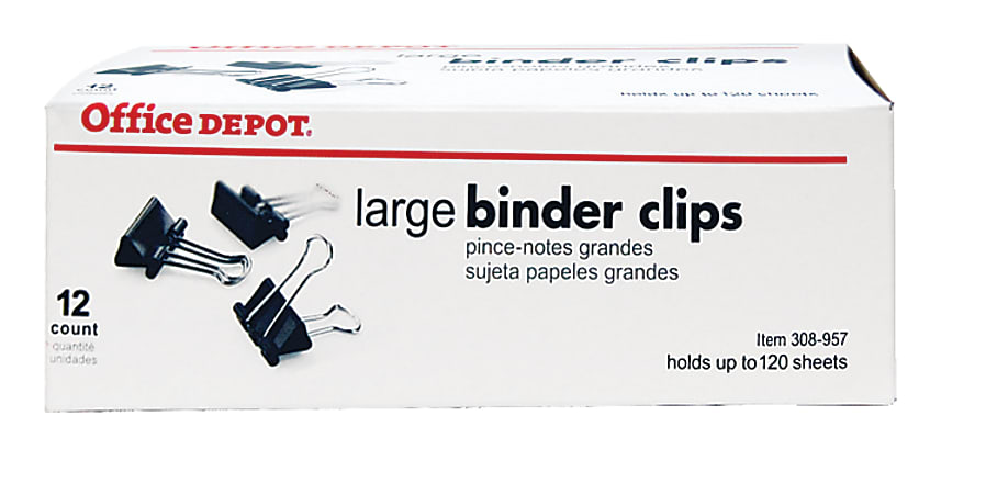 Office Depot Brand Binder Clips Large 2 Wide 1 Capacity Black Box