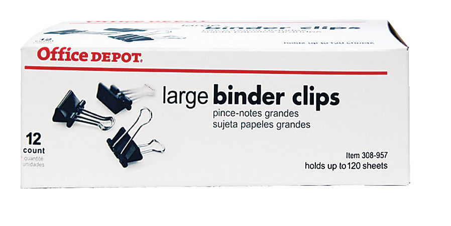 Office Depot Brand Binder Clips Large 2 Wide 1 Capacity Black Box Of 12 -  Office Depot