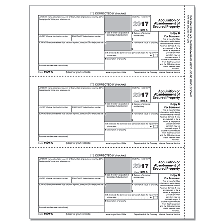 ComplyRight 1099-A Inkjet/Laser Tax Forms For 2017, Copy B, 8 1/2" x 11", Pack Of 50