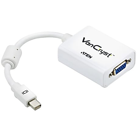 ATEN Mini DisplayPort to VGA Adapter - DisplayPort/VGA Video Cable for Video Device, MacBook, MacBook Pro, MacBook Air, Mac mini, Mac Pro, Monitor - First End: 1 x Mini DisplayPort Male Digital Audio/Video - Second End: 1 x HD-15 Female VGA - White, Blue