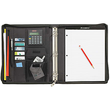 Cambridge City™ Microfiber Zipper 3-Ring Binder, 1" Round Rings, Black/Gray