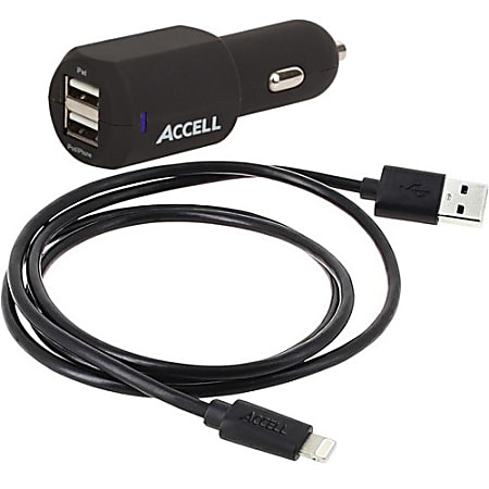 Accell Dual USB 3.4A Car Charger with Lightning Cable
