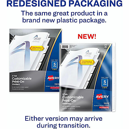 Avery Customizable Print On Dividers 8 12 x 11 5 Tabs Pack Of 5 Sets