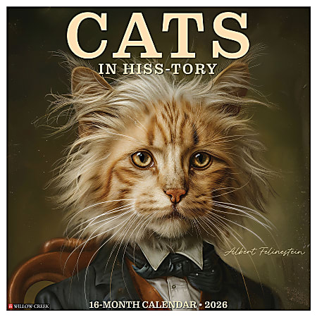 2026 Willow Creek Press Art & Design Monthly Wall Calendar, 12" x 12", Cats in Hiss-tory, January To December, 55717