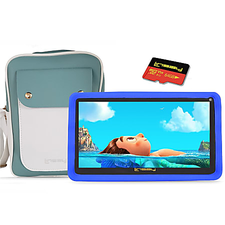 Linsay 7" Tablet, 2GB Memory, 32GB Storage, Android 12, Blue Kids Defender Case, Fashion Bag, 128GB Micro SD Card