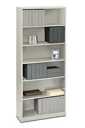 HON® Brigade® Steel Modular Shelving Bookcase, 6 Shelves (4 Adjustable), 81-1/8"H x 34-1/2"W x 12-5/8"D, Light Gray