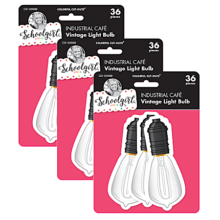Carson Dellosa Education Cut-Outs, Schoolgirl Style Industrial Cafe Vintage Light Bulb, 36 Cut-Outs Per Pack, Set Of 3 Packs