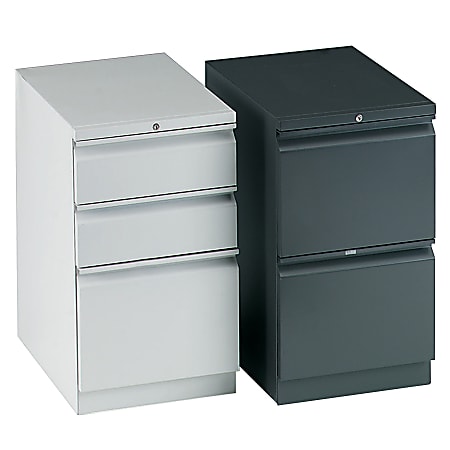 HON® Efficiencies™ 22-7/8"D Vertical 3-Drawer Mobile Pedestal File Cabinet, Light Gray