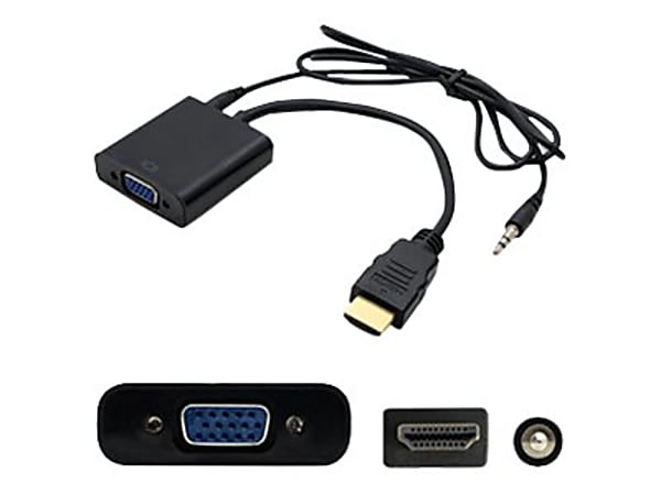 AddOn HDMI 1.3 Male to VGA Female Black Adapter Which Includes 3.5mm Audio and Micro USB Ports  - HDMI2VGAA