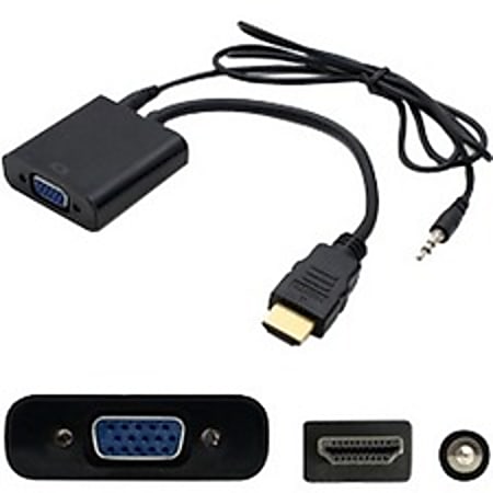 AddOn HDMI 1.3 Male to VGA Female Black Adapter Which Includes 3.5mm Audio and Micro USB Ports For Resolution Up to 1920x1200 (WUXGA) - 100% compatible and guaranteed to work