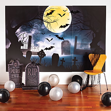 Amscan Halloween Graveyard Deluxe Scene Setter, 65" x 100-1/2", Multicolor