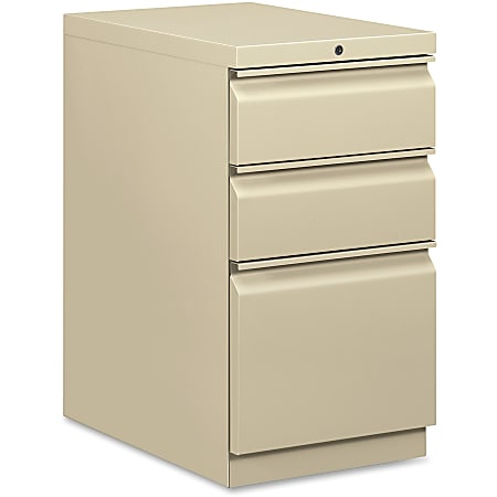 HON® Efficiencies™ 22-7/8"D Vertical 3-Drawer Mobile Pedestal File Cabinet, Putty
