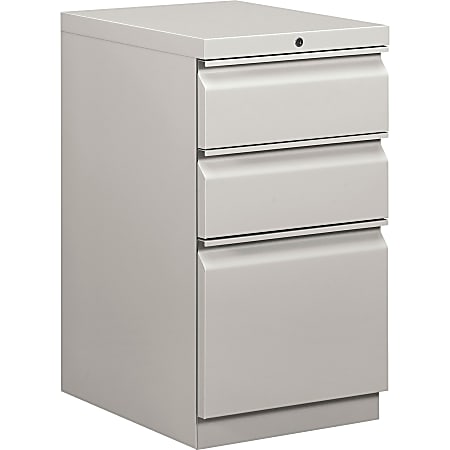 HON® Efficiencies™ 19-7/8"D Vertical 3-Drawer Mobile Pedestal File Cabinet, Light Gray