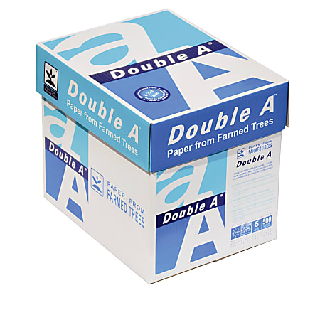 Double A Copy/Printer Paper, Letter Size (8 1/2" x 11"), 22 Lb, Ream Of 500 Sheets, Case Of 5 Reams