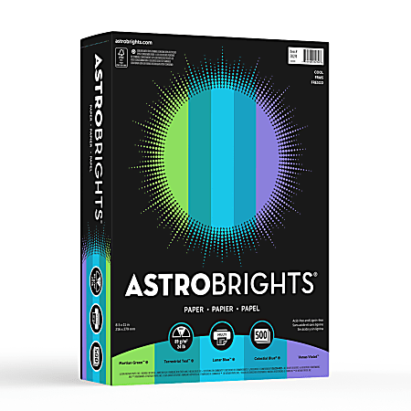 Astrobrights® Color Multi-Use Printer & Copy Paper, 1 Ream, Cool Assortment, Letter (8.5" x 11"), 500 Sheets Per Ream, 24 Lb, 94 Brightness