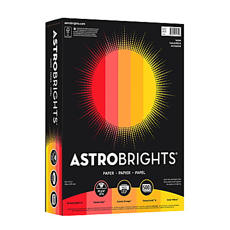 Neenah® Astrobrights® Bright Colored Copy Paper, Letter Size (8 1/2" x 11"), 24 Lb, Assorted Colors, Ream Of 500 Sheets