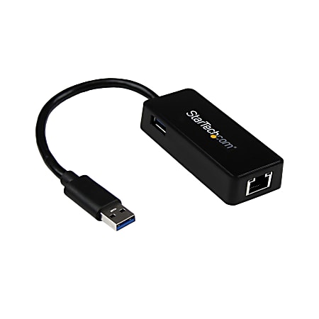 StarTech.com USB 3.0 to Gigabit Ethernet Adapter NIC w/ USB Port - Black - Add a Gigabit Ethernet port and a USB 3.0 pass-through port to your laptop through a single USB 3.0 port - USB 3.0 to Gigabit Ethernet Adapter with USB Port (Black)