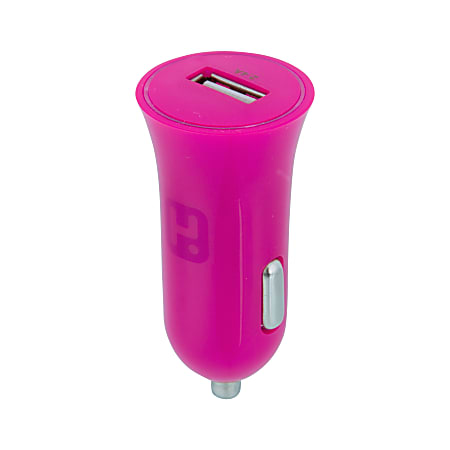 iHome 2.4A Car Charger And Detached 5' Nylon Lightning Cable, Pink