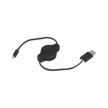 iHome 2.4A Car And Wall Charger With Retractable Lightning Cable, Black