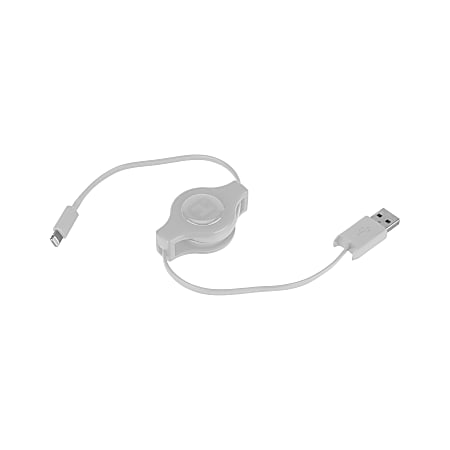 iHome 2.4A Car And Wall Charger With Retractable Lightning Cable, White