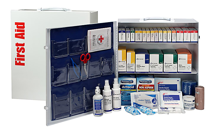 First Aid Only 3-Shelf First Aid Station With Medications, White, 676 Pieces