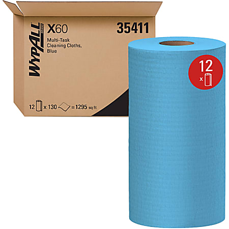 Wypall General Clean X60 Multi-Task Cleaning Cloths - 12.20" Length x 9.80" Width - 130 / Roll - 12 / Carton - Absorbent, Reinforced, Strong, Perforated, Durable, Reusable, Residue-free, Sturdy - Blue