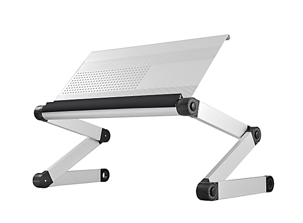 Uncaged Ergonomics WorkEZ Executive Silver adjustable height tilt ergonomic aluminum laptop cooling stand lap desk - Raise laptops off your lap, keep them cool, and hold them at the optimal position with this ergonomic, aluminum laptop stand and lap desk.