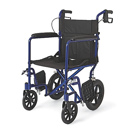 Medline Aluminum Transport Chair, 12&quot; Wheels, Blue
