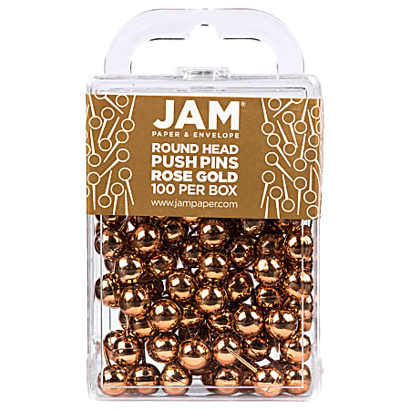JAM Paper® Colorful Push Pins, 1/2", Rose Gold, Pack Of 100 Push Pins