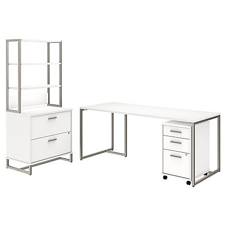 kathy ireland® Office by Bush Business Furniture Method Table Desk with File Cabinets and Hutch, 72"W, White, Premium Installation