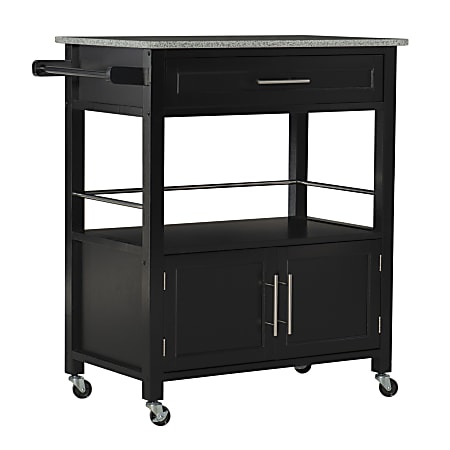 Linon Glen Granite-Top Kitchen Cart, 36"H x 33"W x 18"D, Black