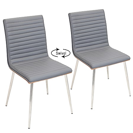 LumiSource Mason Swivel Chairs, Walnut/Gray/Stainless Steel, Set Of 2 Chairs