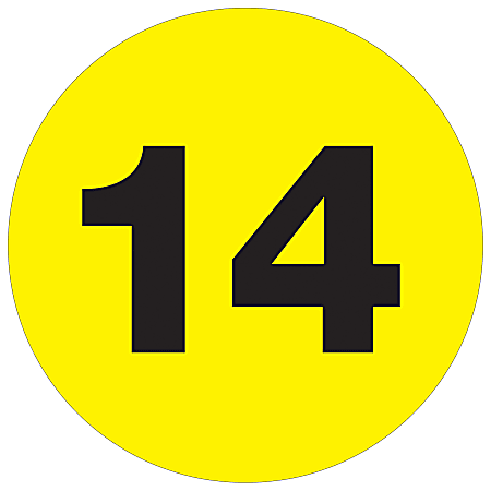 Tape Logic® Permanent Inventory Labels, DL1355, Number 14, Round, 3", Fluorescent Yellow, Roll Of 500