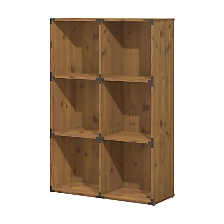 kathy ireland® Home by Bush Furniture Ironworks 6 Cube Bookcase, Vintage Golden Pine, Standard Delivery