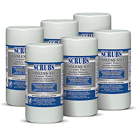 SCRUBS Stainless Steel Cleaner Wipes, Citrus Scent, 32 Oz Bottle, Case Of 6