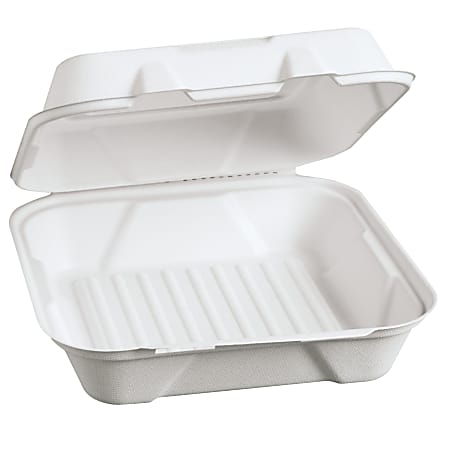 Genpak® Harvest® Fiber Hinged Food Containers, 9"H x 9"W x 3"D, White, 100 Containers Per Pack, Carton Of 2 Packs