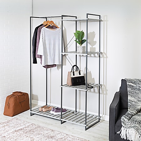 Honey Can Do Freestanding Open Metal Closet Wardrobe, 68”H x 19-5/16”W x 45-1/4”D, Gray