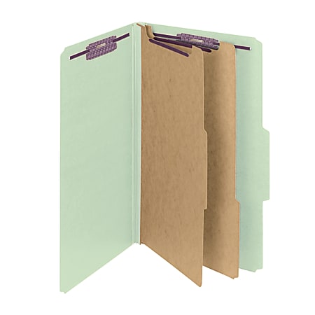 Smead® Pressboard Classification Folder With SafeSHIELD Fastener, 2 Dividers, Legal Size, 100% Recycled, Gray/Green
