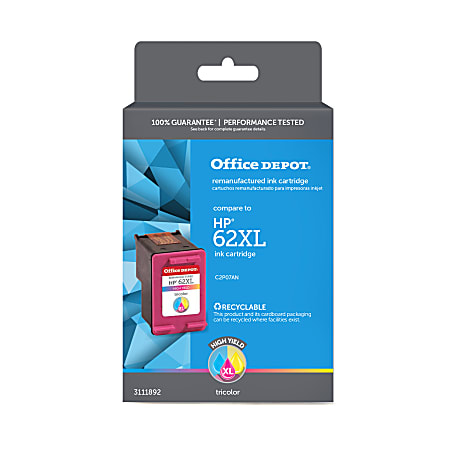Office Depot® Brand Remanufactured High-Yield Tri-Color Ink Cartridge Replacement For HP 62XL