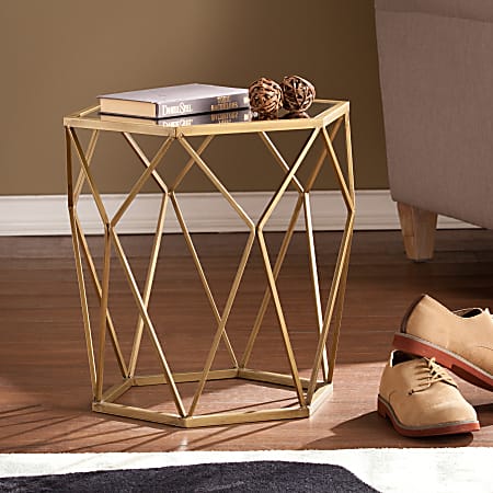 SEI Furniture Joelle Geometric Accent Table, Polygonal, Soft Gold