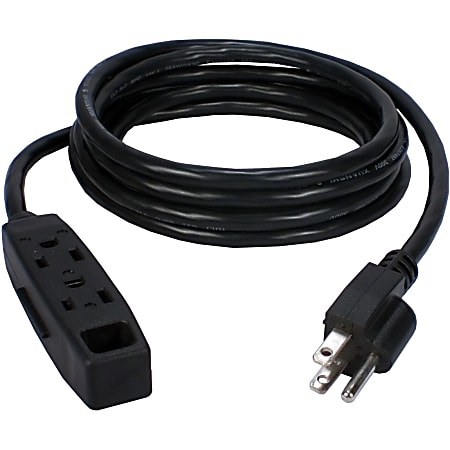 QVS 3-Outlet 3-Prong 10ft Power Extension Cord - 3-prong - 3 x AC Power - 10 ft Cord - 13 A Current - 125 V AC Voltage - 1625 W - Wall Mountable - 3-prong - 3 x AC Power - 10 ft Cord - 13 A Current - 125 V AC Voltage - 1625 W - Wall Mountable - Black
