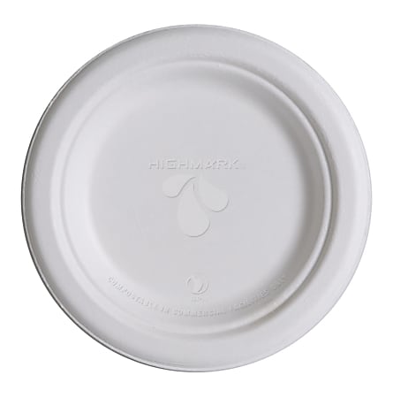 Highmark® ECO Compostable Sugarcane Paper Plates,  6", White, Pack Of 50